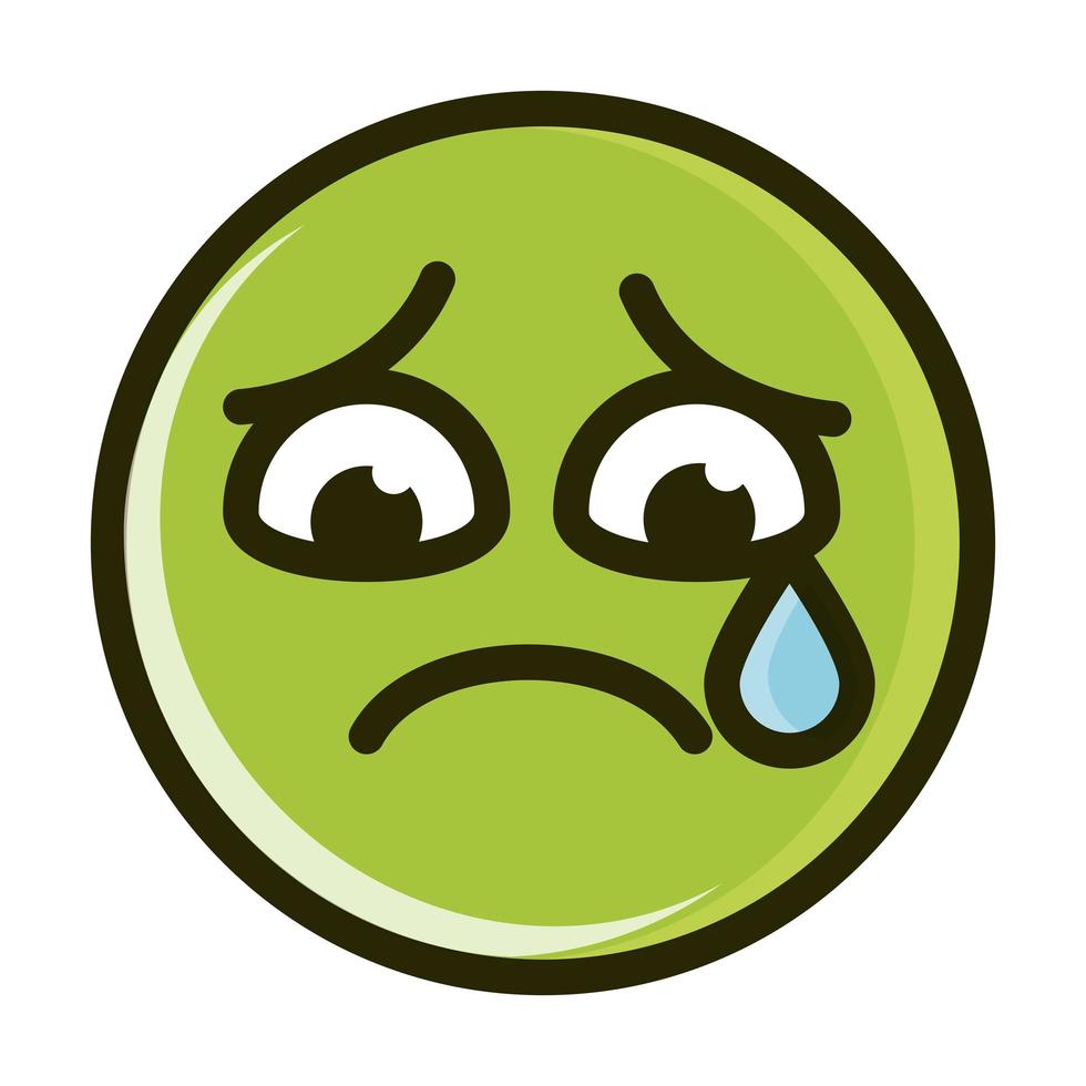 sad tear funny smiley emoticon face expression line and fill icon vector