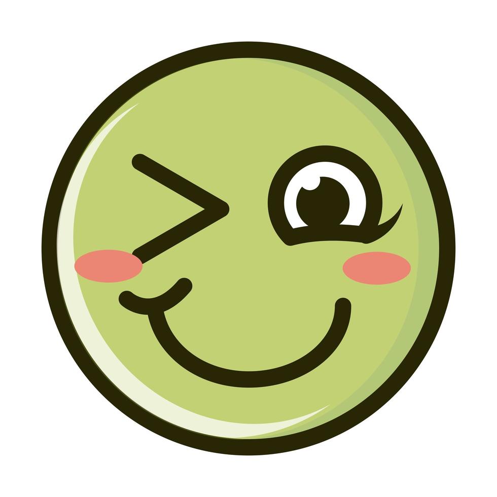 blush wink funny smiley emoticon face expression line and fill icon vector