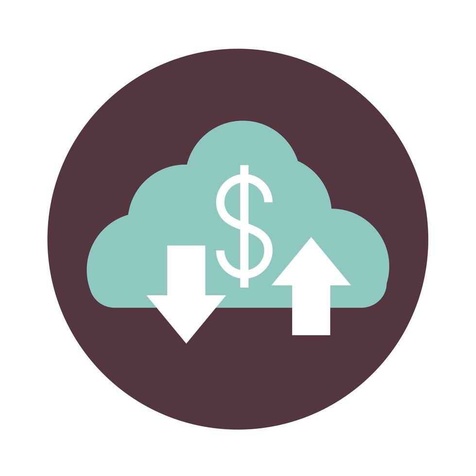 mobile banking cloud computing down and upload data block style icon vector