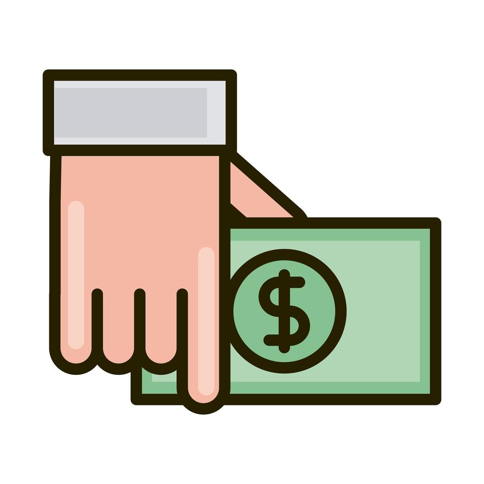 hand with banknote money business financial investing line and fill icon vector