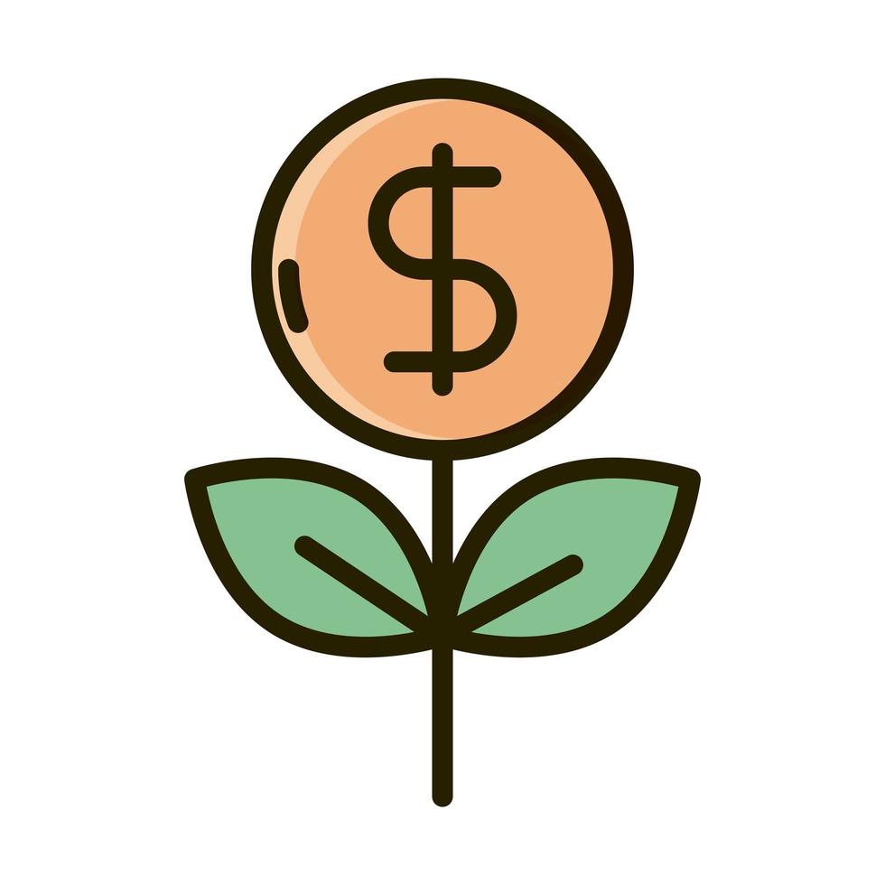 plant coin money business financial investing line and fill icon vector