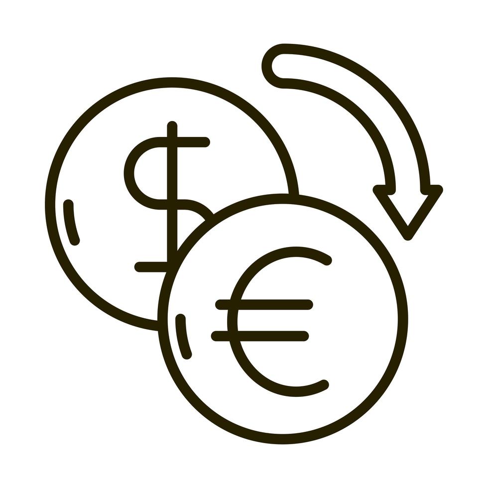 icono de estilo de línea de inversión financiera de negocios de cambio de dólar y euro vector