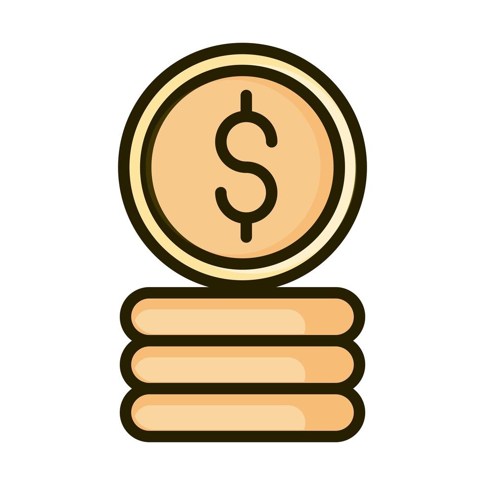 stacked of coins money financial business stock market line and fill icon vector