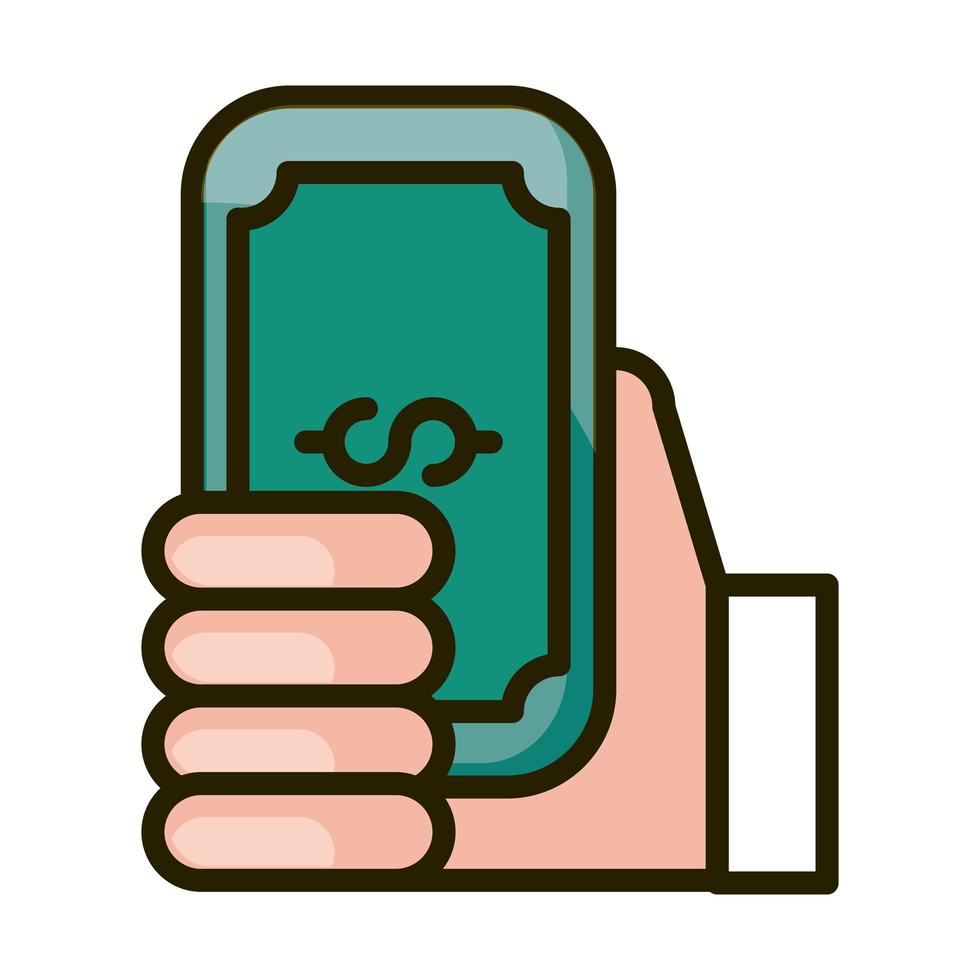 hand with banknote money financial business stock market line and fill icon vector