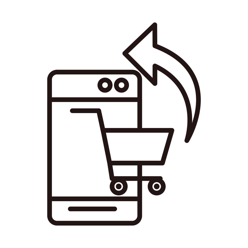 carrito de teléfono inteligente compras en línea o pago icono de estilo de línea de banca móvil vector