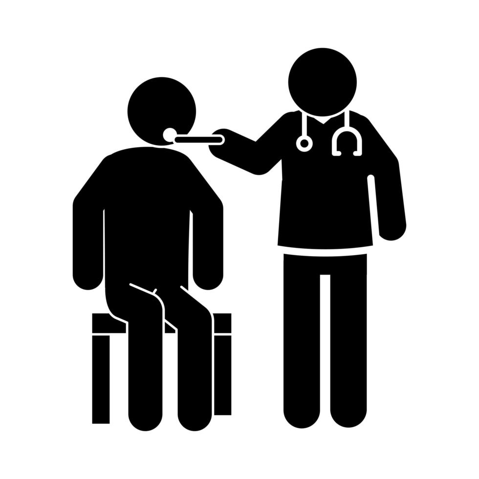 coronavirus covid 19 doctor with patient in consultation diagnosis health  silhouette style icon vector