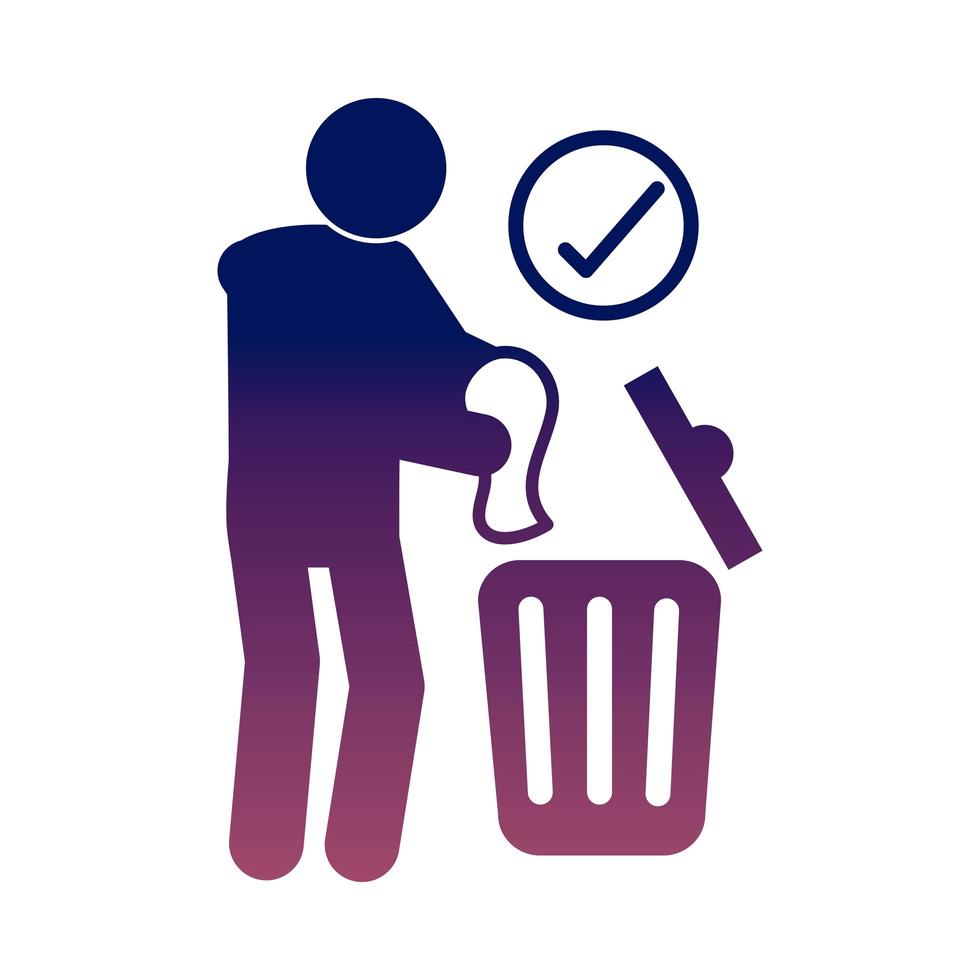 coronavirus covid 19 tissue paper into the trash prevent the spread health  gradient style icon vector