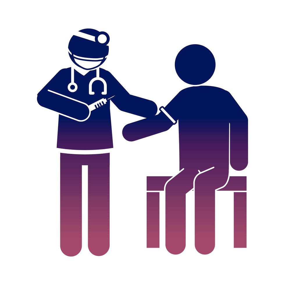 covid 19 coronavirus doctor and patient syringe vaccination medication health  gradient style icon vector