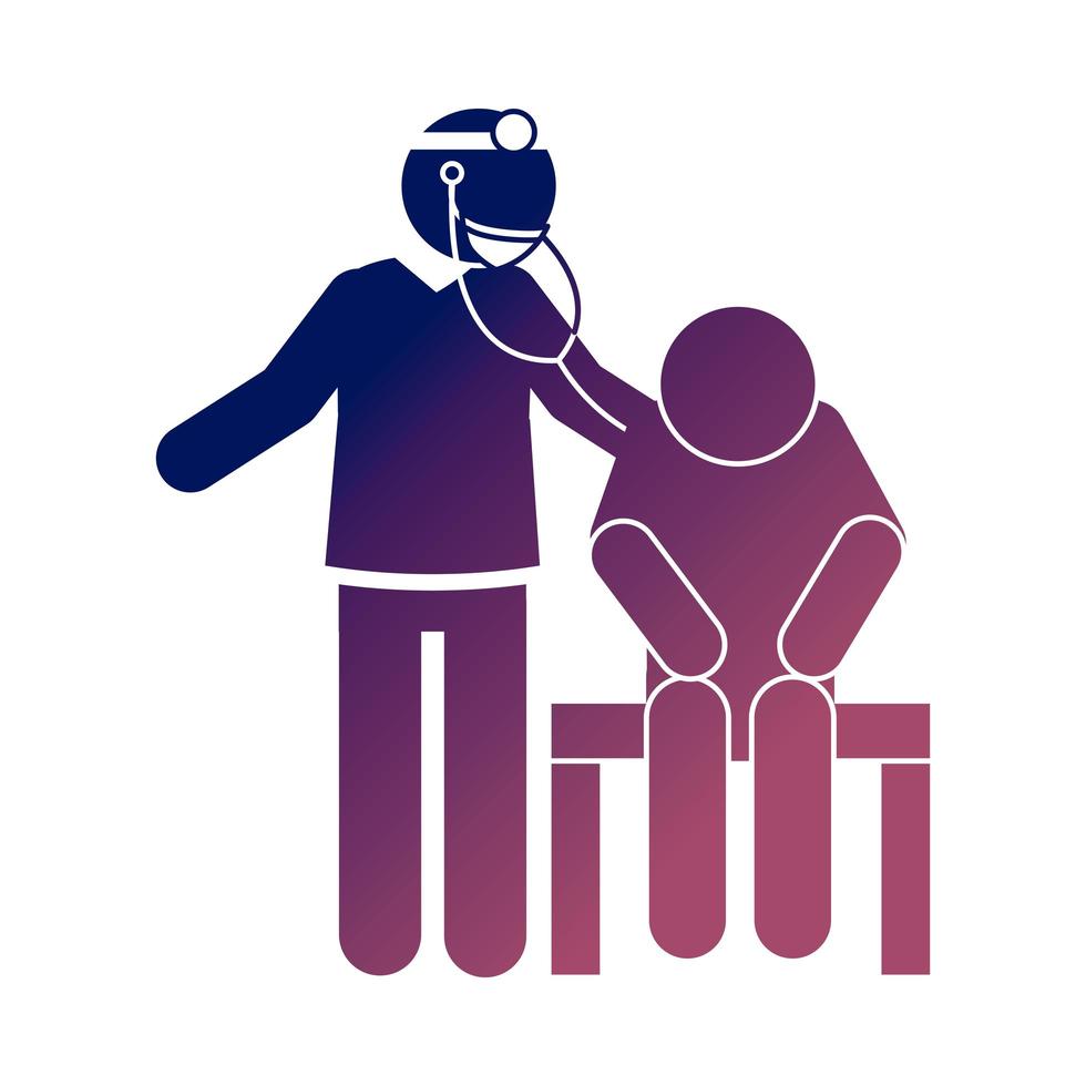 covid 19 coronavirus professional doctor examining patient with stethoscope health pictogram gradient style icon vector