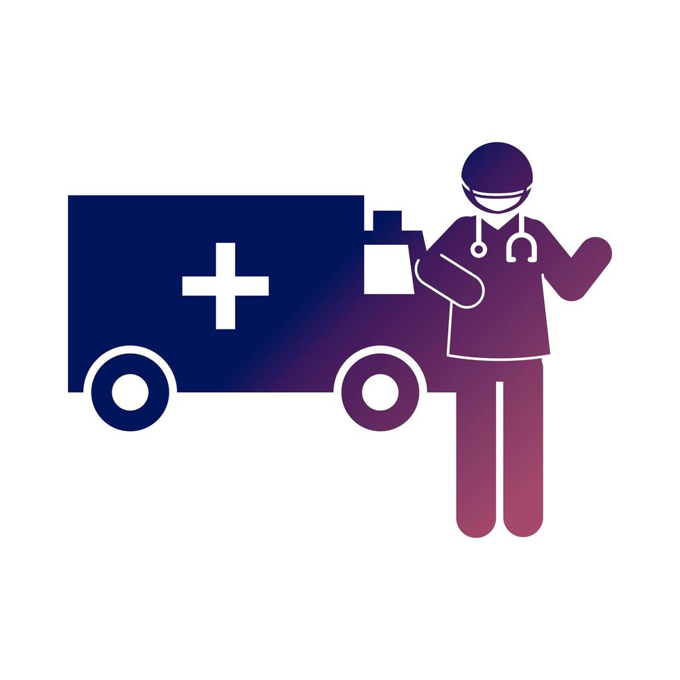 coronavirus covid 19 physician professional and ambulance transport health  gradient style icon vector