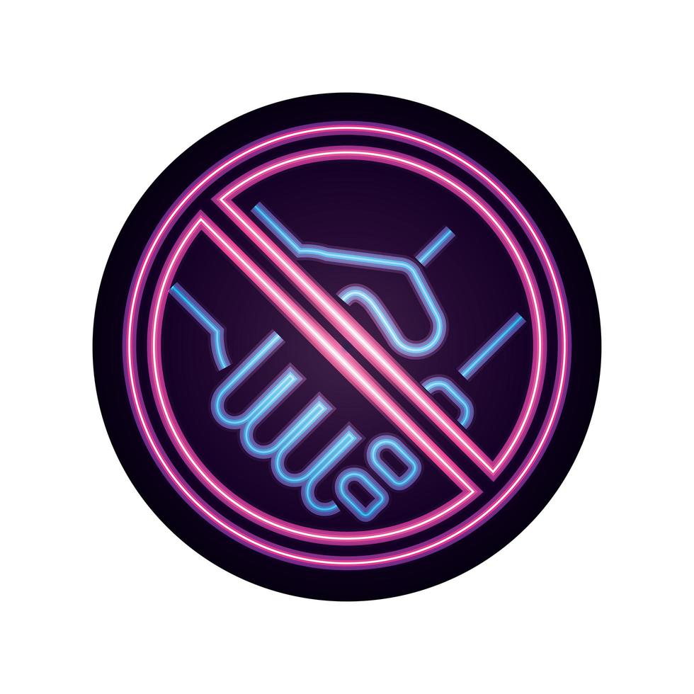 covid 19 coronavirus pandemic avoid handshake or contact sick people neon style icon vector