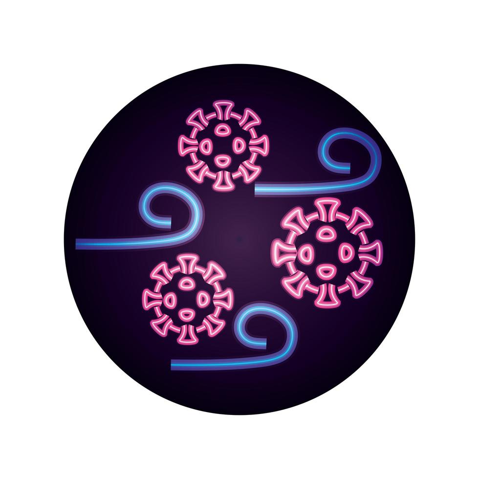 covid 19 coronavirus pandemia contaminación infección enfermedad neón estilo icono vector
