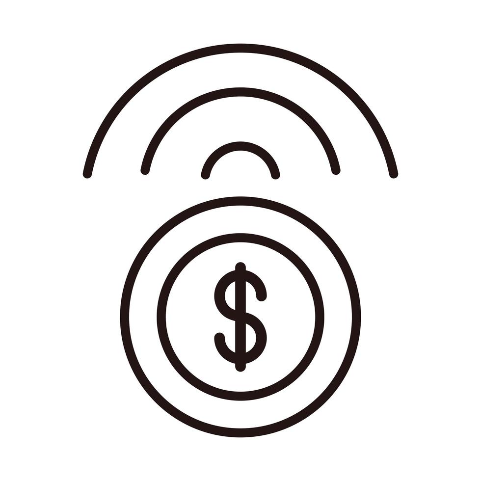 money coin connection shopping or payment mobile banking line style icon vector