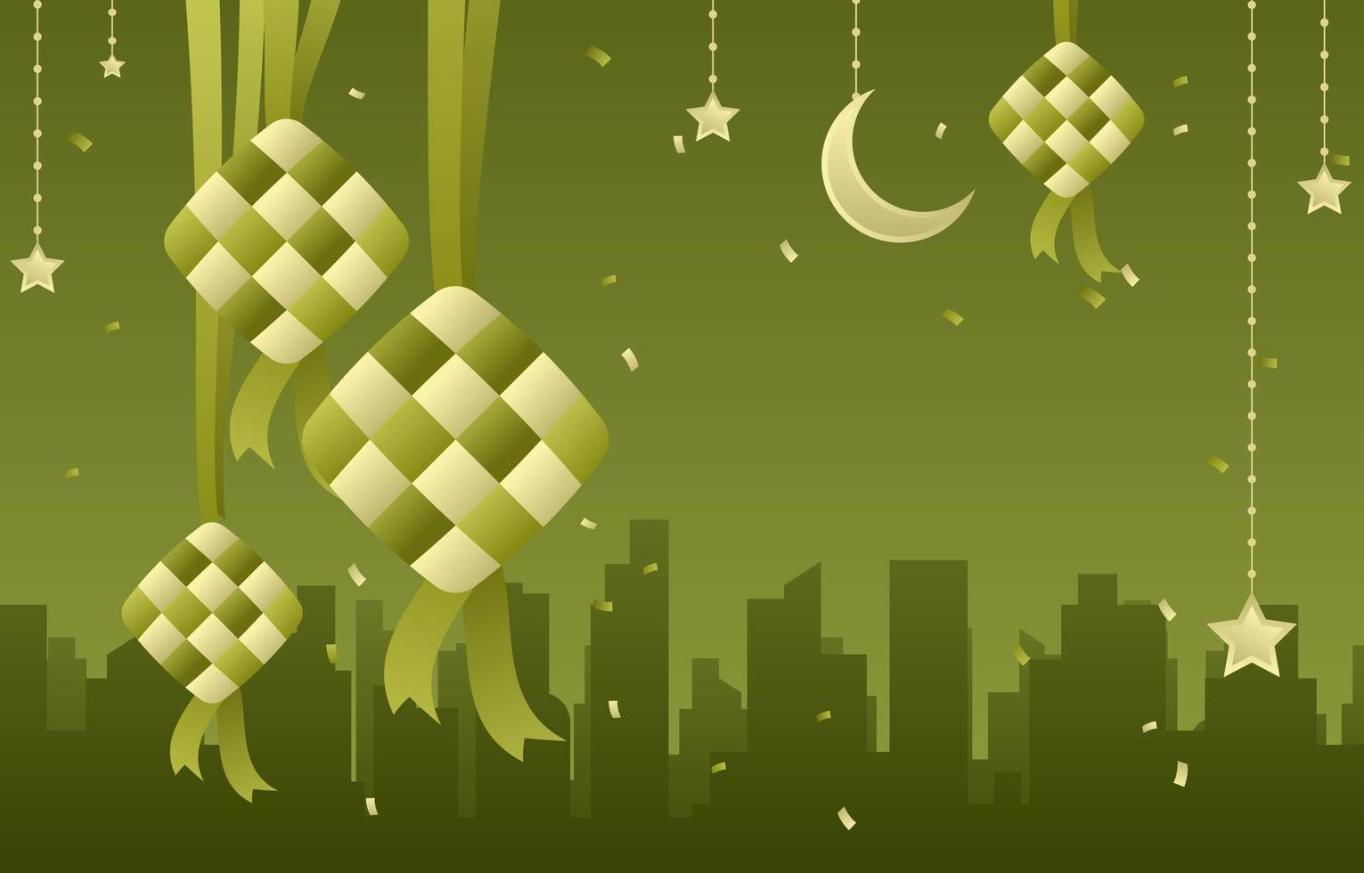 Green background with Ketupat vector