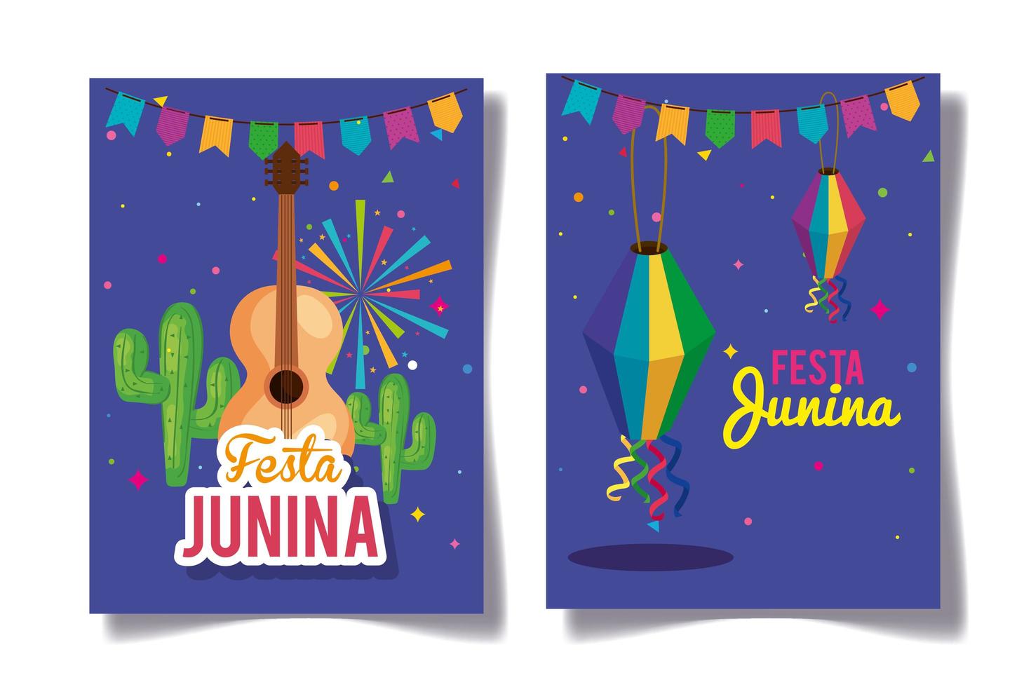 conjunto de cartel de festa junina con decoración vector