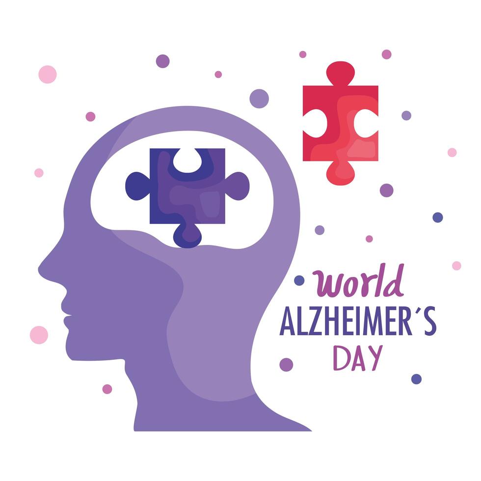 world alzheimer day with profile head and puzzle pieces vector