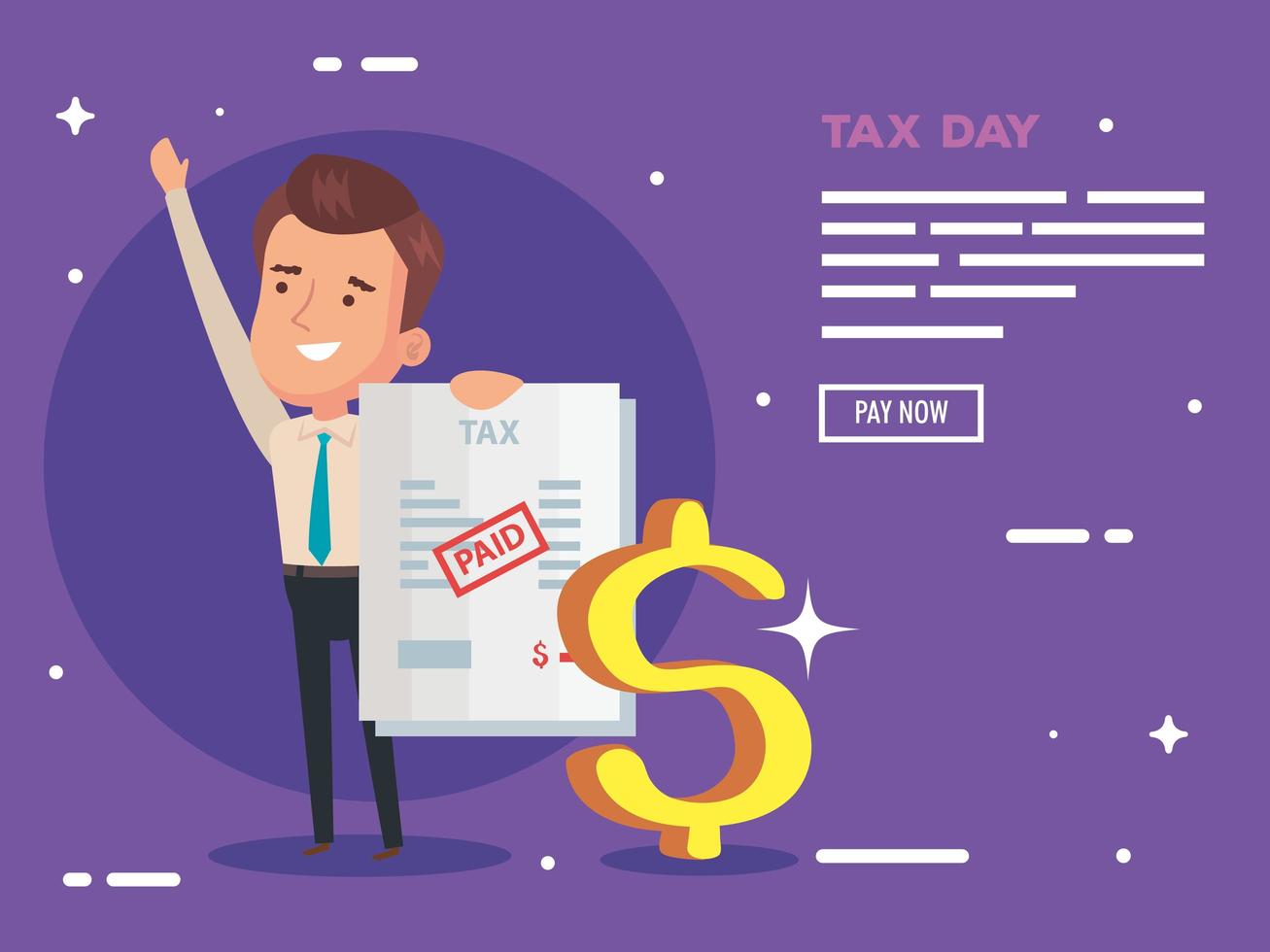 tax day poster with businessman and paid document vector