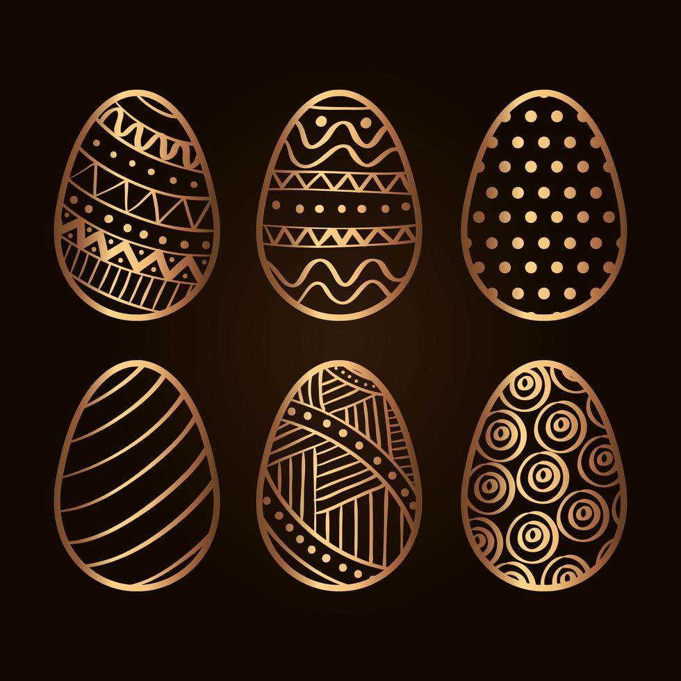 set of golden easter eggs decoration vector