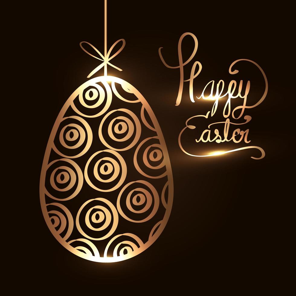 happy easter card with golden hanging egg vector