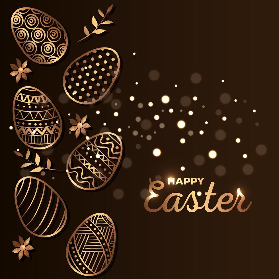 happy easter card with golden eggs decoration vector