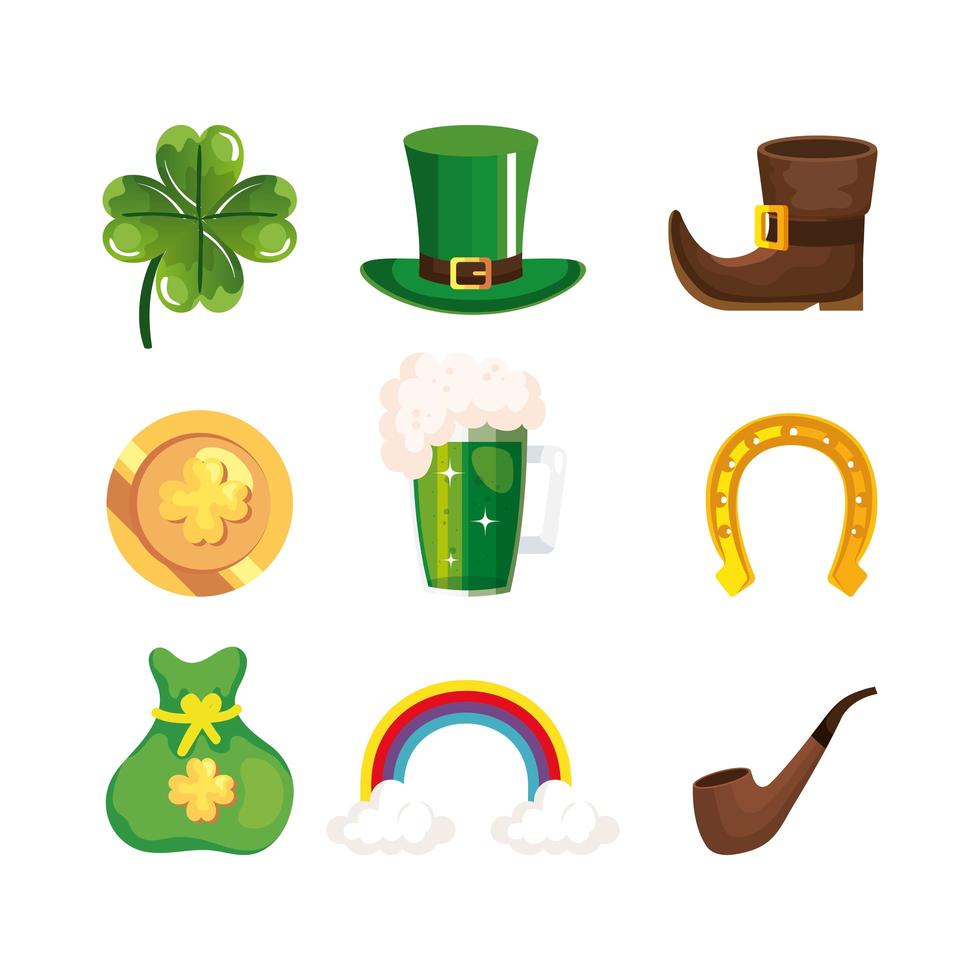 set of saint patricks day icons vector