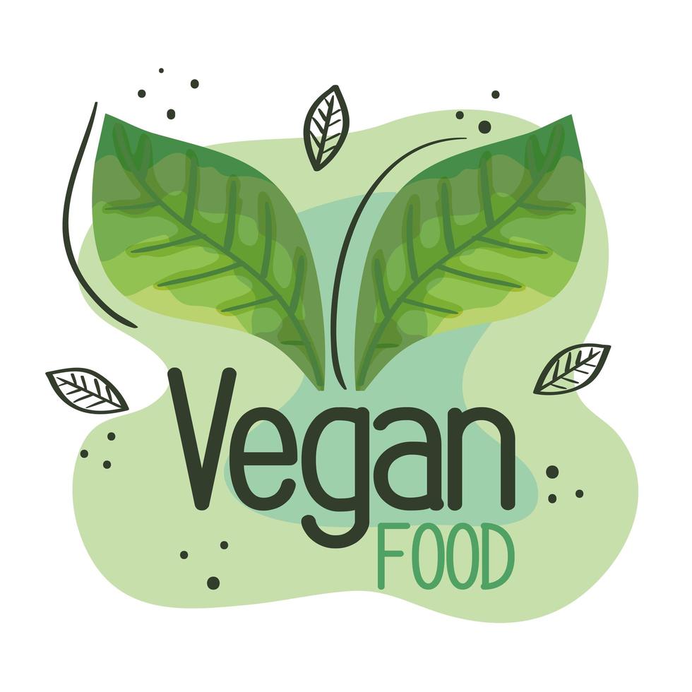 cartel de comida vegana con hojas naturales vector