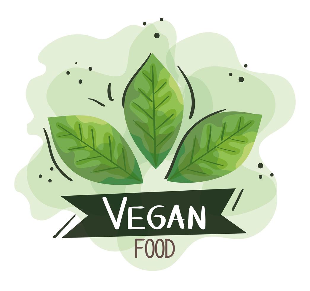 cartel de comida vegana con hojas naturales vector