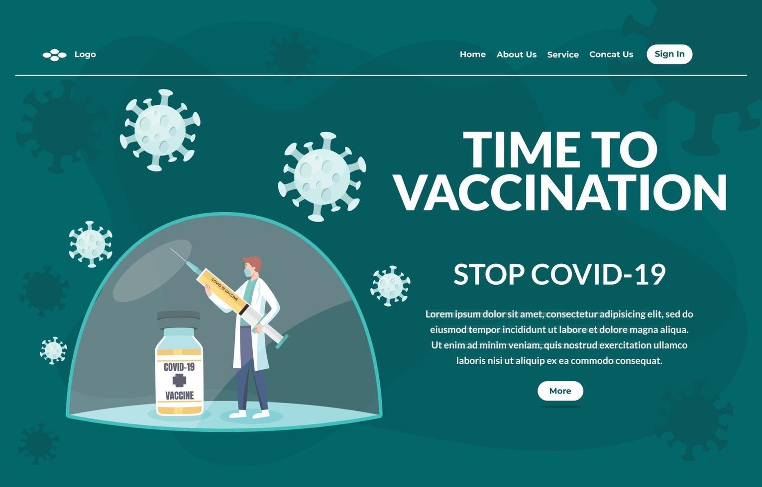 la vacuna protege contra la plantilla de página de destino de covid 19 vector