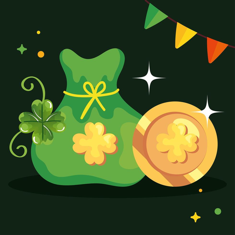 saint patricks day with coin and decoration vector