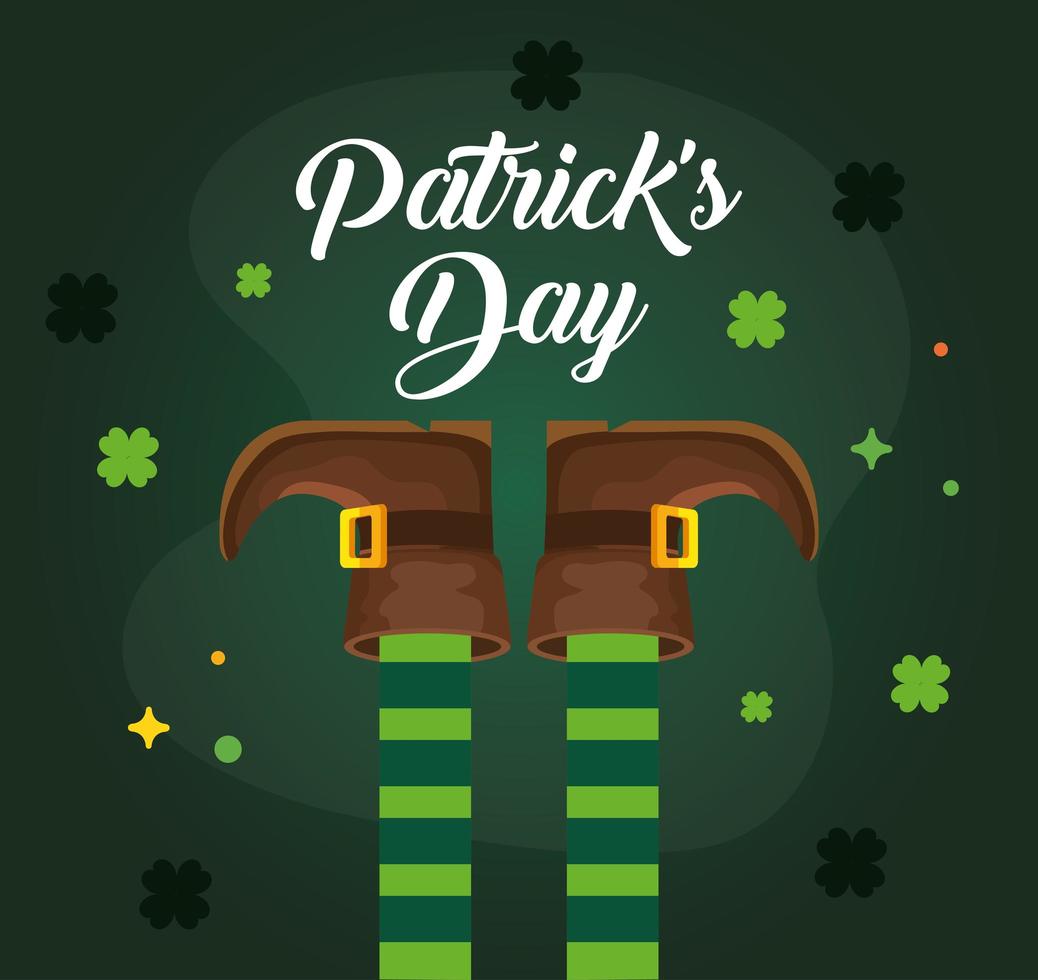 saint patricks day with elf legs and clovers vector