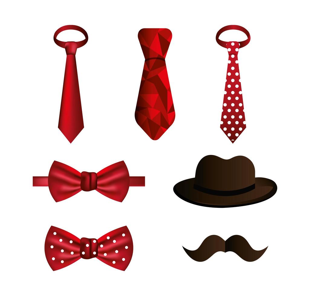 set of neckties and masculine accessories vector