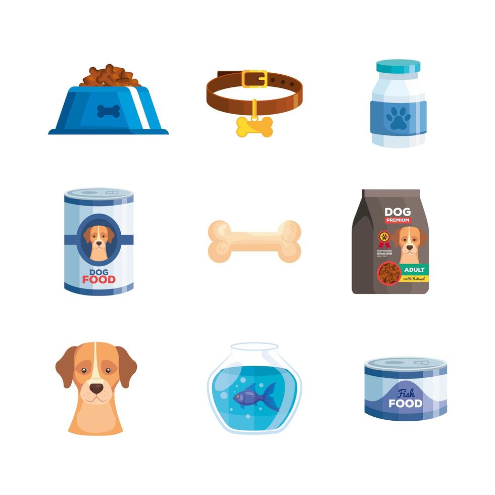 set of icons of dog animal vector