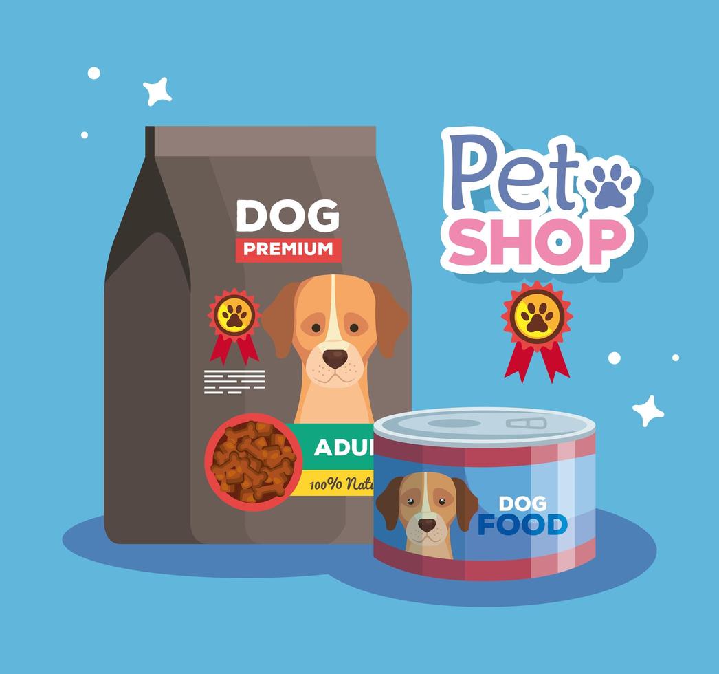 tienda de mascotas veterinaria con comida para perros vector