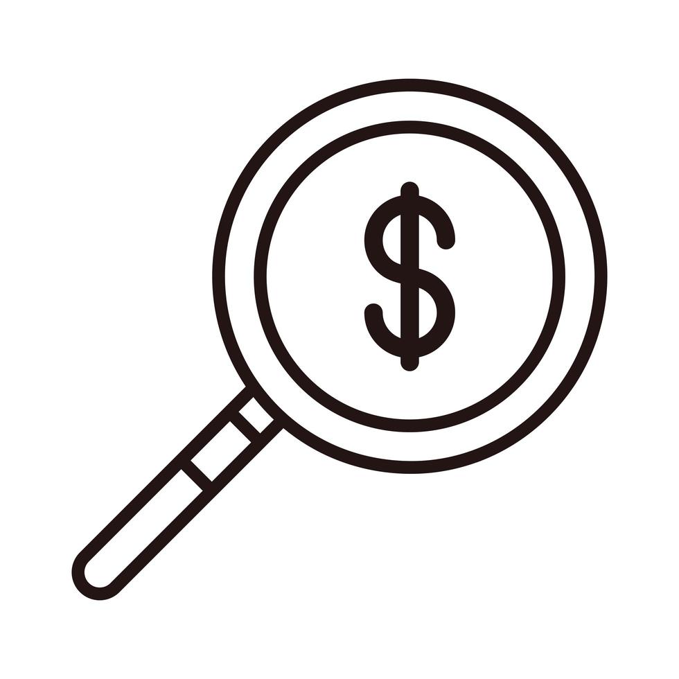 money magnifying glass analysis shopping or payment mobile banking line style icon vector