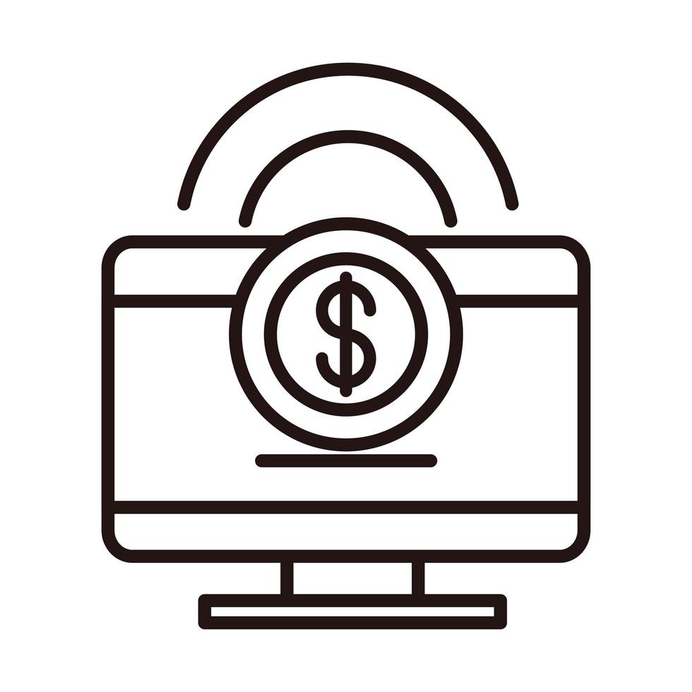 computer money coin cash internet shopping or payment mobile banking line style icon vector