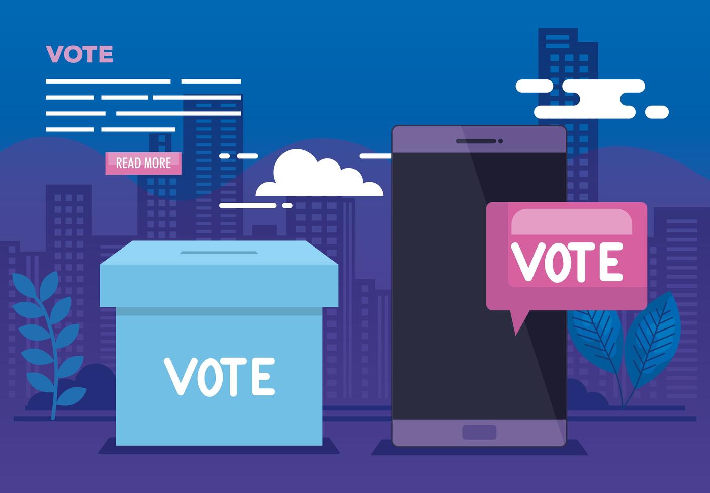 cartel de voto en línea con teléfono inteligente e íconos vector