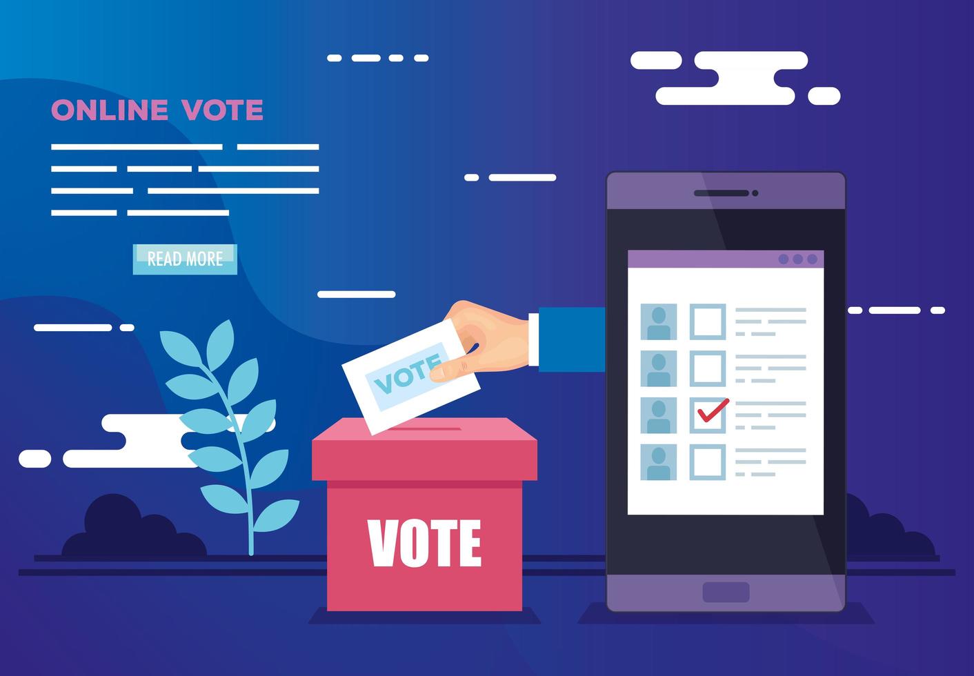 cartel de voto en línea con teléfono inteligente e íconos vector