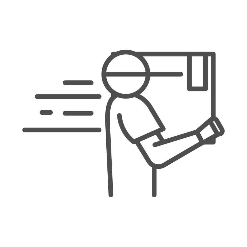 post man with cardboard box cargo shipping related delivery line style icon vector