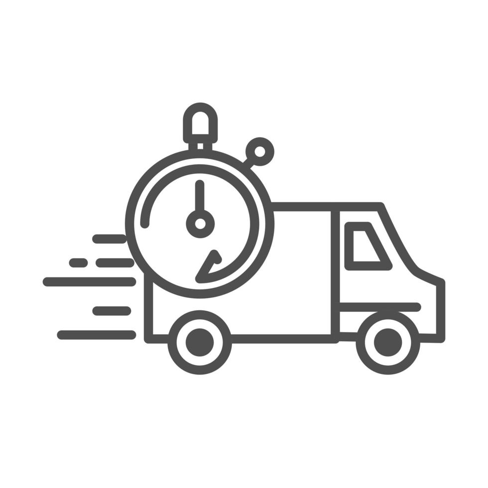 fast truck stopwatch time cargo shipping related delivery line style icon vector