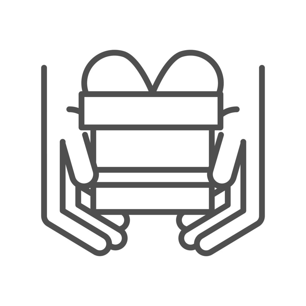 hands with gift box cargo shipping related delivery line style icon vector
