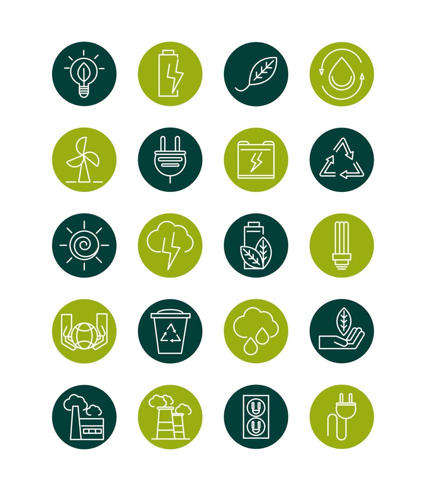 sustainable energy alternative renewable ecology icons set block line style icon vector