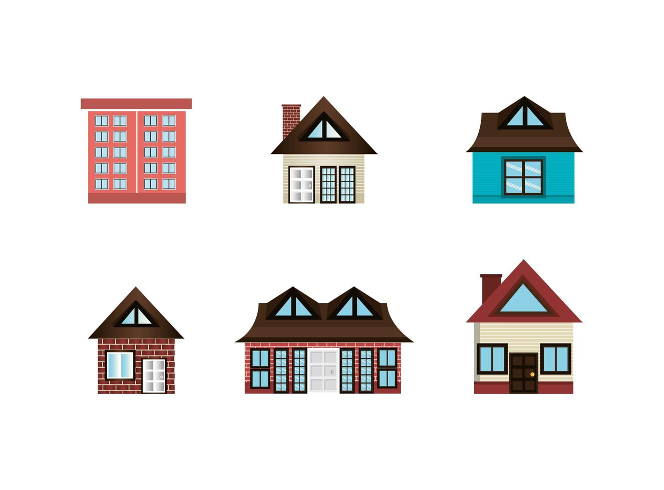 bundle of house facade icons vector