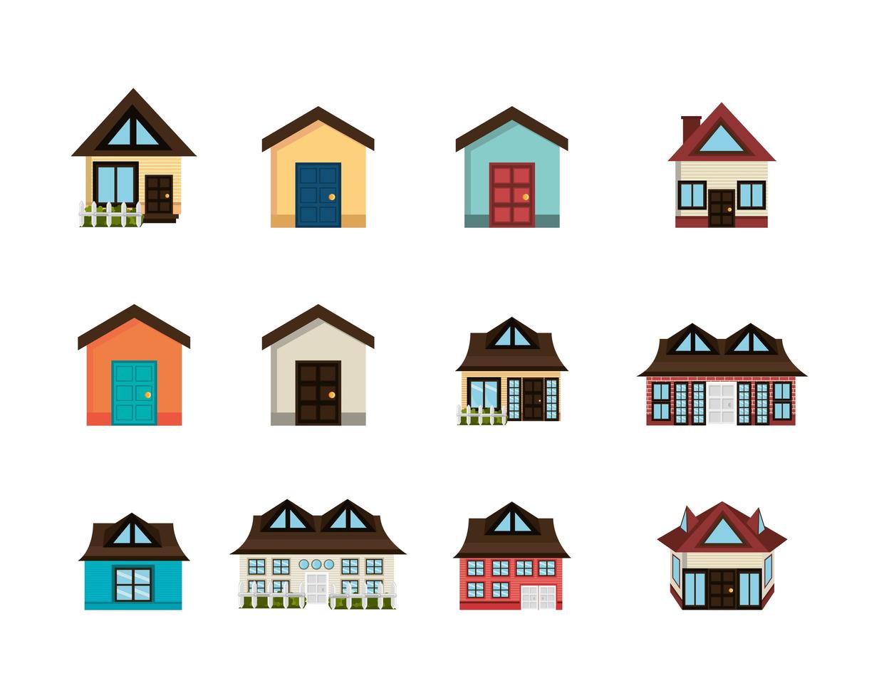 bundle house facade isometric icons vector