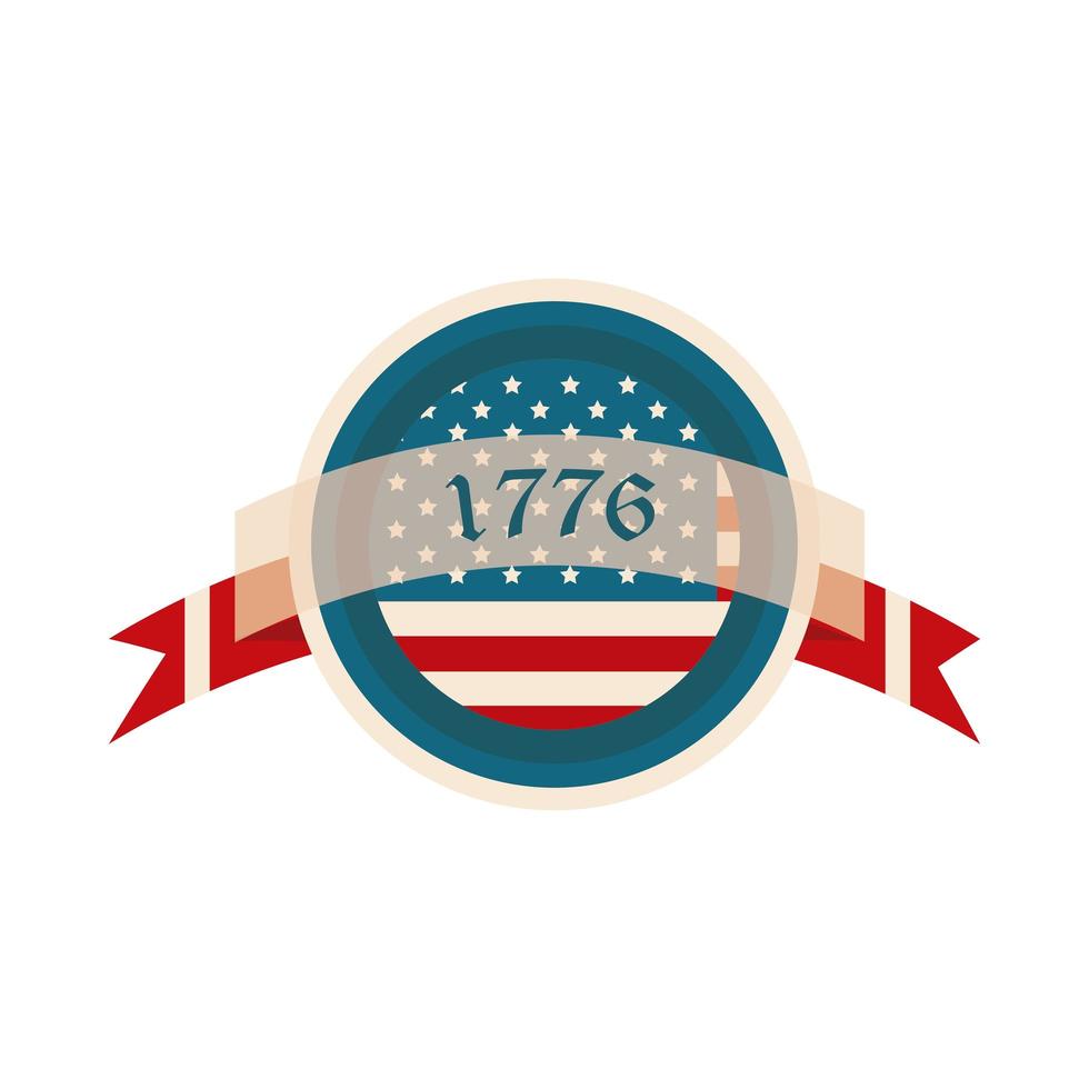happy independence day american flag date ribbon button flat style icon vector