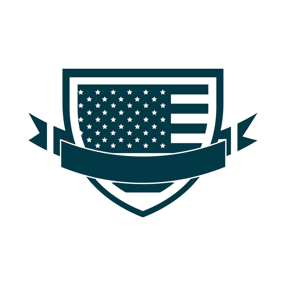 happy independence day american flag shield ribbon celebration national silhouette style icon vector