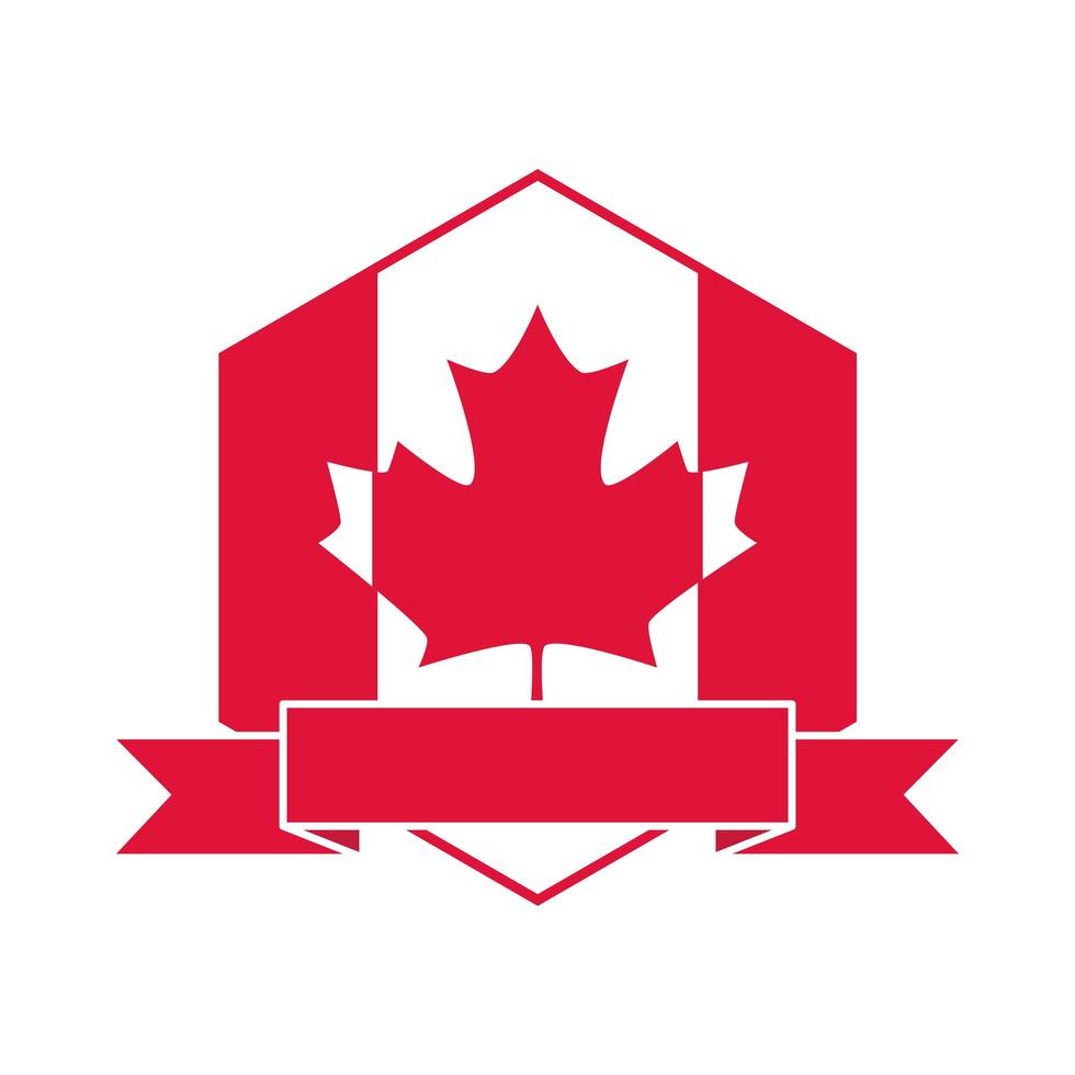 canada day canadian flag maple leaf and ribbon emblem flat style icon vector