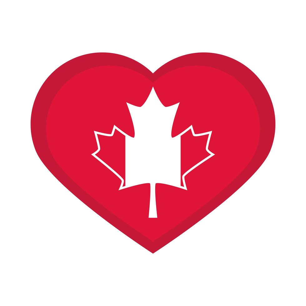 canada day flag in maple leaf heart decoration celebration flat style icon vector