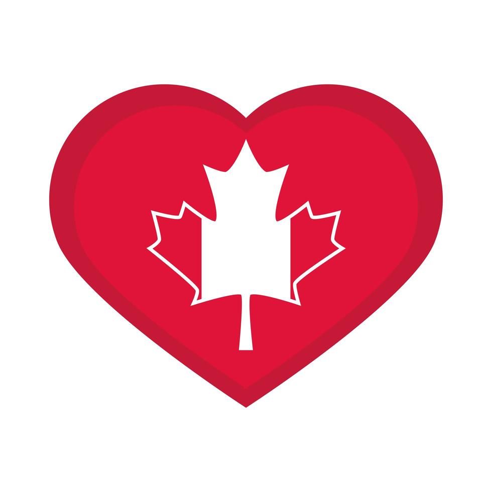 canada day flag in maple leaf heart decoration celebration flat style icon vector