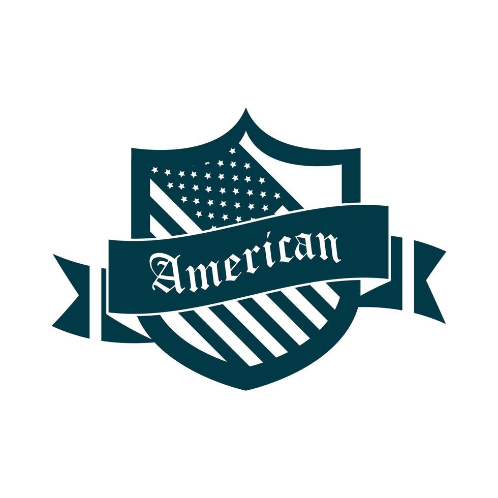 happy independence day american flag shield event patriotism silhouette style icon vector