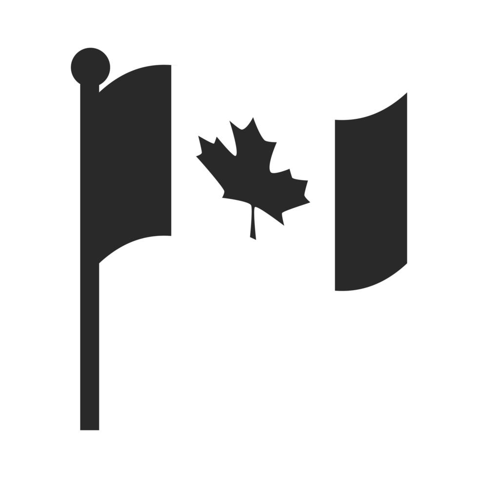 día de canadá, bandera canadiense, en, poste, patriótico, símbolo, silueta, estilo, icono vector